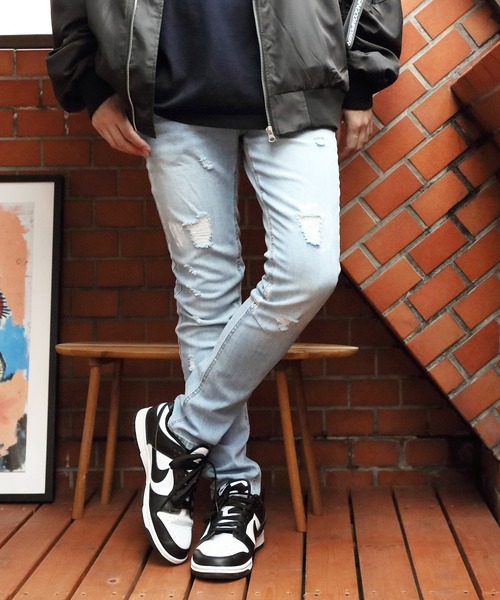 ８(eight)（エイト）の「ダメージスキニーデニム（デニムパンツ・メンズ・ブラック/サックスブルー/ブルー・MEDIUM/X-LARGE/LARGE）」の2枚目の写真