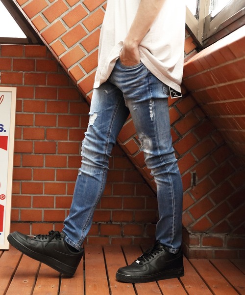 ８(eight)（エイト）の「ダメージスキニーデニム（デニムパンツ・メンズ・ブラック/サックスブルー/ブルー・MEDIUM/X-LARGE/LARGE）」の3枚目の写真