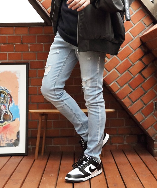 ８(eight)（エイト）の「ダメージスキニーデニム（デニムパンツ・メンズ・ブラック/サックスブルー/ブルー・MEDIUM/X-LARGE/LARGE）」の20枚目の写真