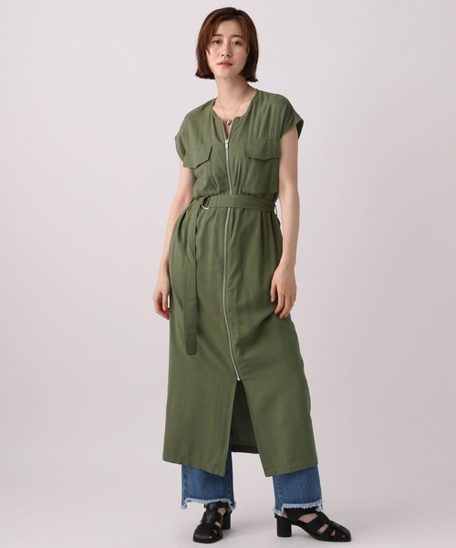 A part by（アパートバイ）の「ミリタリーZIPワンピース　352983（ワンピース・レディース・ブラック/カーキ・FREE）」の6枚目の写真