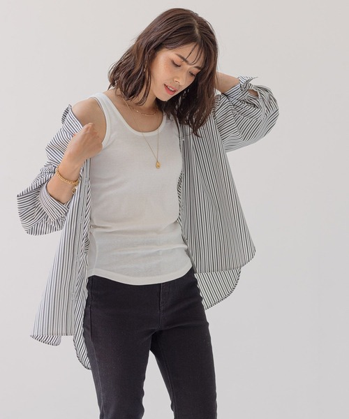 BAYFLOW（ベイフロー）の「ストライプシャツ（シャツ/ブラウス・レディース・ホワイト/ブルー/グリーン・FREE）」の7枚目の写真