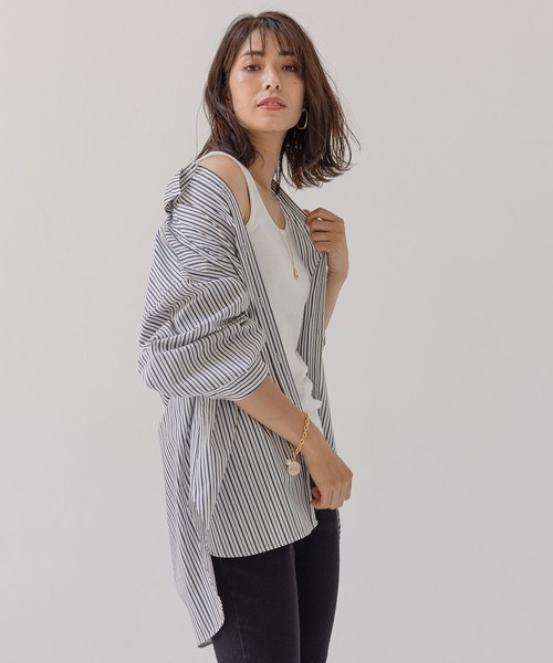 BAYFLOW（ベイフロー）の「ストライプシャツ（シャツ/ブラウス・レディース・ホワイト/ブルー/グリーン・FREE）」の8枚目の写真
