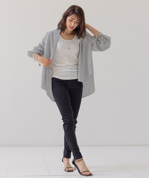 BAYFLOW（ベイフロー）の「ストライプシャツ（シャツ/ブラウス・レディース・ホワイト/ブルー/グリーン・FREE）」の5枚目の写真