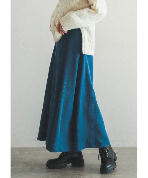 FIL DE FER（フィルデフェール）の「変形ドビーストライプ　フレアロングスカート（スカート・レディース・ブルー/グリーン・FREE）」の4枚目の写真