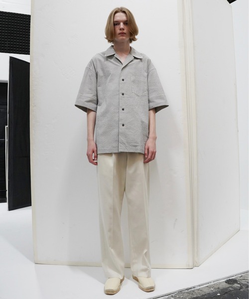 UNDECORATED(アンデコレイテッド)の「UNDECORATED アンデコレイテッド / Suvin Cotton Seersucker S/S Shirt スビンコットン シアサッカー オーバーサイズ半袖シャツ(セットアップ) / UDS23207(シャツ/ブラウス・メンズ・ブラック/ストライプ・1/2/3)」の6枚目の写真