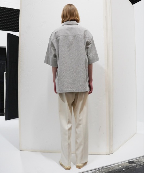 UNDECORATED(アンデコレイテッド)の「UNDECORATED アンデコレイテッド / Suvin Cotton Seersucker S/S Shirt スビンコットン シアサッカー オーバーサイズ半袖シャツ(セットアップ) / UDS23207(シャツ/ブラウス・メンズ・ブラック/ストライプ・1/2/3)」の7枚目の写真