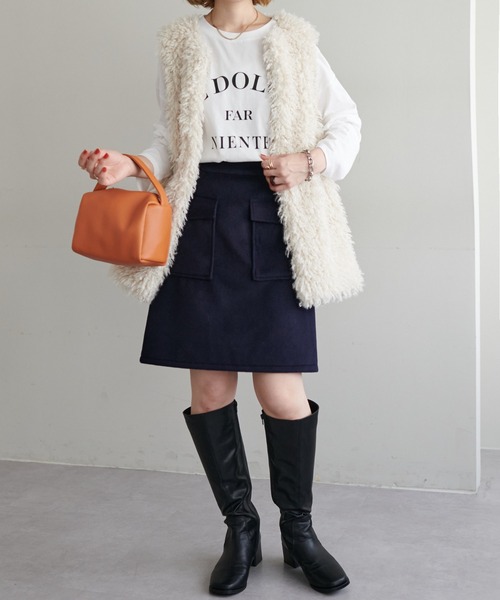 DISCOAT(ディスコート)の「台形ミニスカート(スカート・レディース・オレンジ/ネイビー・FREE)」の4枚目の写真