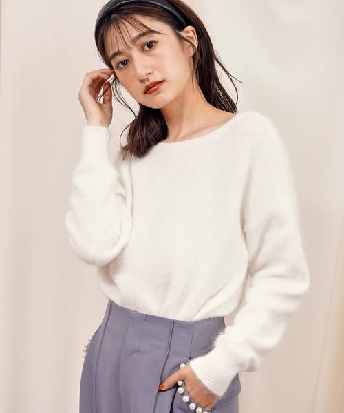 NOELA(ノエラ)の「アンゴラレース2WAYニット(ニット/セーター・レディース・ベージュ/ブラウン/オフホワイト/ボルドー/ラベンダー・フリー)」の2枚目の写真