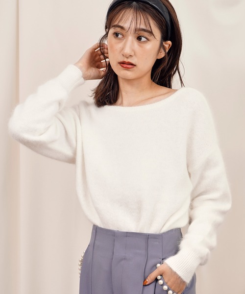 NOELA(ノエラ)の「アンゴラレース2WAYニット(ニット/セーター・レディース・ベージュ/ブラウン/オフホワイト/ボルドー/ラベンダー・フリー)」の6枚目の写真