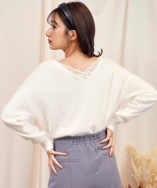 NOELA(ノエラ)の「アンゴラレース2WAYニット(ニット/セーター・レディース・ベージュ/ブラウン/オフホワイト/ボルドー/ラベンダー・フリー)」の7枚目の写真