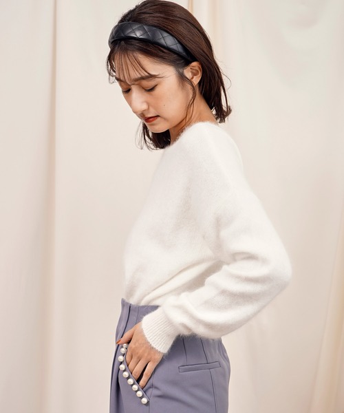 NOELA(ノエラ)の「アンゴラレース2WAYニット(ニット/セーター・レディース・ベージュ/ブラウン/オフホワイト/ボルドー/ラベンダー・フリー)」の8枚目の写真