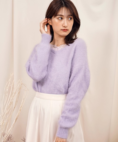 NOELA(ノエラ)の「アンゴラレース2WAYニット(ニット/セーター・レディース・ベージュ/ブラウン/オフホワイト/ボルドー/ラベンダー・フリー)」の10枚目の写真