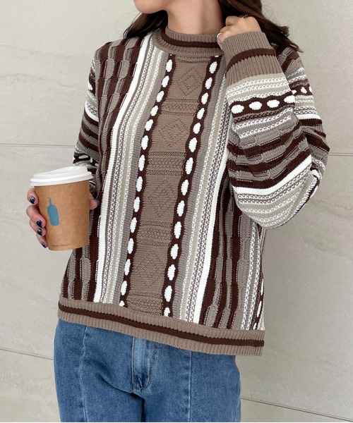 Meli rich(メリーリッチ)の「レトロ90's。3Dジャガードニット(ニット/セーター・レディース・アイボリー系/ブラウン系/グレー系・MEDIUM)」の7枚目の写真