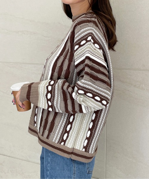 Meli rich(メリーリッチ)の「レトロ90's。3Dジャガードニット(ニット/セーター・レディース・アイボリー系/ブラウン系/グレー系・MEDIUM)」の15枚目の写真