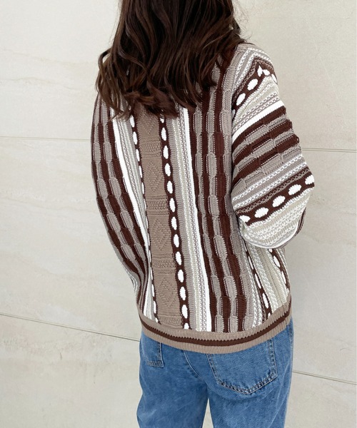 Meli rich(メリーリッチ)の「レトロ90's。3Dジャガードニット(ニット/セーター・レディース・アイボリー系/ブラウン系/グレー系・MEDIUM)」の11枚目の写真