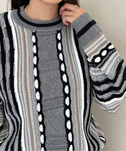 Meli rich(メリーリッチ)の「レトロ90's。3Dジャガードニット(ニット/セーター・レディース・アイボリー系/ブラウン系/グレー系・MEDIUM)」の8枚目の写真