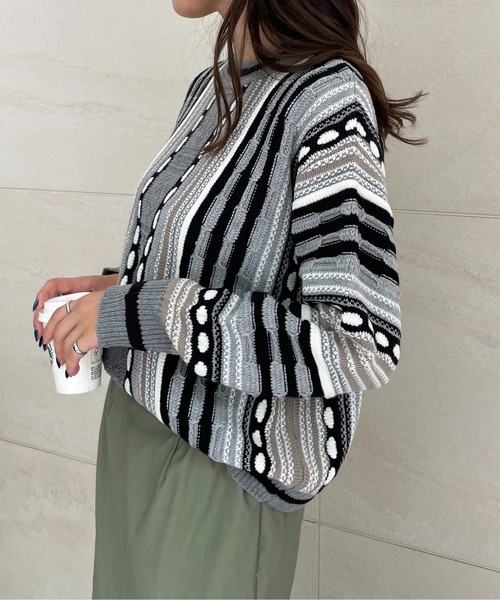 Meli rich(メリーリッチ)の「レトロ90's。3Dジャガードニット(ニット/セーター・レディース・アイボリー系/ブラウン系/グレー系・MEDIUM)」の21枚目の写真