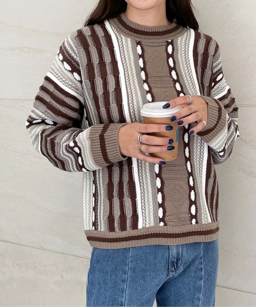 Meli rich(メリーリッチ)の「レトロ90's。3Dジャガードニット(ニット/セーター・レディース・アイボリー系/ブラウン系/グレー系・MEDIUM)」の18枚目の写真