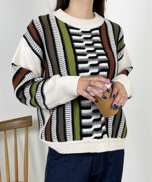 Meli rich(メリーリッチ)の「レトロ90's。3Dジャガードニット(ニット/セーター・レディース・アイボリー系/ブラウン系/グレー系・MEDIUM)」の17枚目の写真