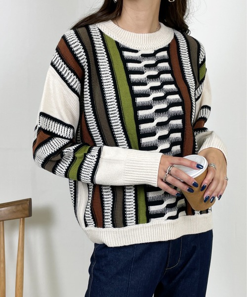 Meli rich(メリーリッチ)の「レトロ90's。3Dジャガードニット(ニット/セーター・レディース・アイボリー系/ブラウン系/グレー系・MEDIUM)」の14枚目の写真