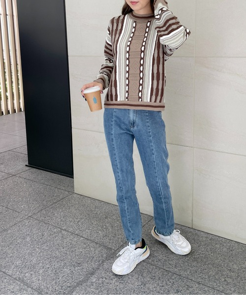 Meli rich(メリーリッチ)の「レトロ90's。3Dジャガードニット(ニット/セーター・レディース・アイボリー系/ブラウン系/グレー系・MEDIUM)」の22枚目の写真