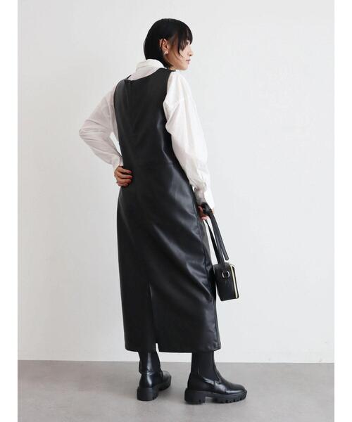 KBF(ケイビーエフ)の「KBF フェイクレザージャンスカ(ジャンパースカート・レディース・ベージュ/その他6/ブラック・FREE)」の21枚目の写真