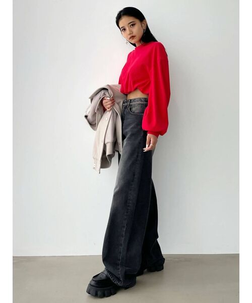 EMODA（エモダ）の「ウエストギャザーショートスウェット（スウェット・レディース・ブラック/ホワイト/レッド・FREE）」の6枚目の写真