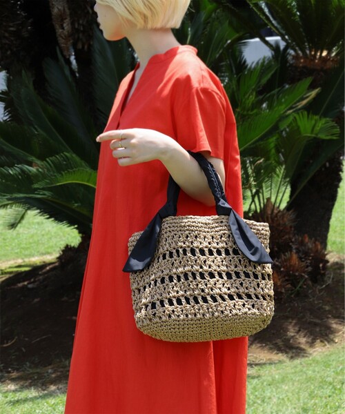 Ray BEAMS（レイビームス）の「Ray BEAMS / ペーパー 編み バッグ（かごバッグ・レディース・ブラック/オレンジ系その他6・ONE SIZE）」の3枚目の写真