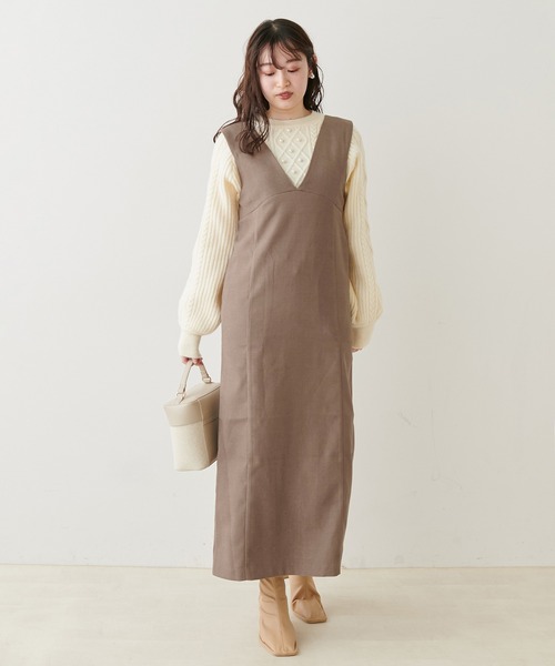 natural couture（ナチュラルクチュール）の「ピーチツイルジャンスカ（ジャンパースカート・レディース・モカ/ライトベージュ/ブラック・FREE）」の16枚目の写真