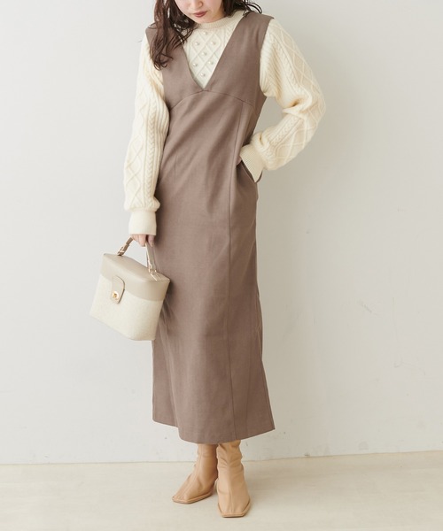 natural couture（ナチュラルクチュール）の「ピーチツイルジャンスカ（ジャンパースカート・レディース・モカ/ライトベージュ/ブラック・FREE）」の17枚目の写真