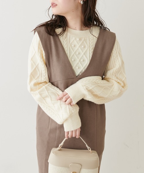 natural couture（ナチュラルクチュール）の「ピーチツイルジャンスカ（ジャンパースカート・レディース・モカ/ライトベージュ/ブラック・FREE）」の15枚目の写真