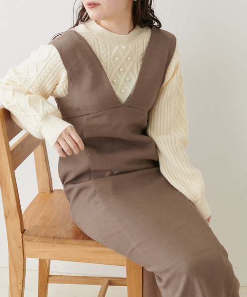 natural couture（ナチュラルクチュール）の「ピーチツイルジャンスカ（ジャンパースカート・レディース・モカ/ライトベージュ/ブラック・FREE）」の14枚目の写真