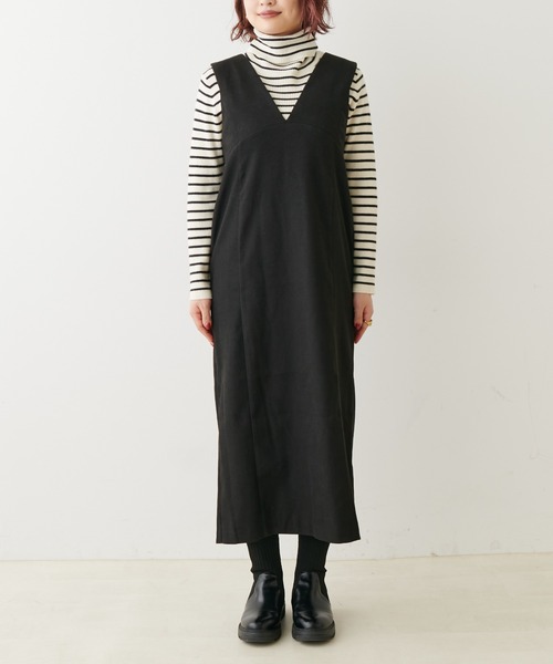 natural couture（ナチュラルクチュール）の「ピーチツイルジャンスカ（ジャンパースカート・レディース・モカ/ライトベージュ/ブラック・FREE）」の22枚目の写真