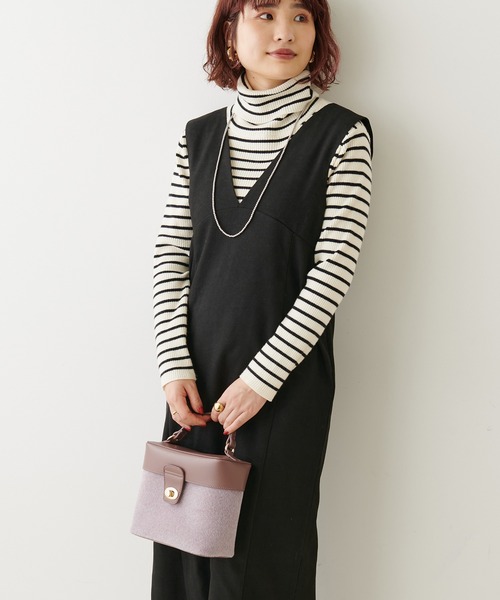 natural couture（ナチュラルクチュール）の「ピーチツイルジャンスカ（ジャンパースカート・レディース・モカ/ライトベージュ/ブラック・FREE）」の12枚目の写真