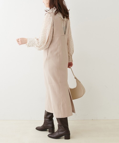 natural couture（ナチュラルクチュール）の「ピーチツイルジャンスカ（ジャンパースカート・レディース・モカ/ライトベージュ/ブラック・FREE）」の21枚目の写真