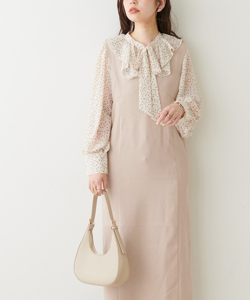 natural couture（ナチュラルクチュール）の「ピーチツイルジャンスカ（ジャンパースカート・レディース・モカ/ライトベージュ/ブラック・FREE）」の18枚目の写真