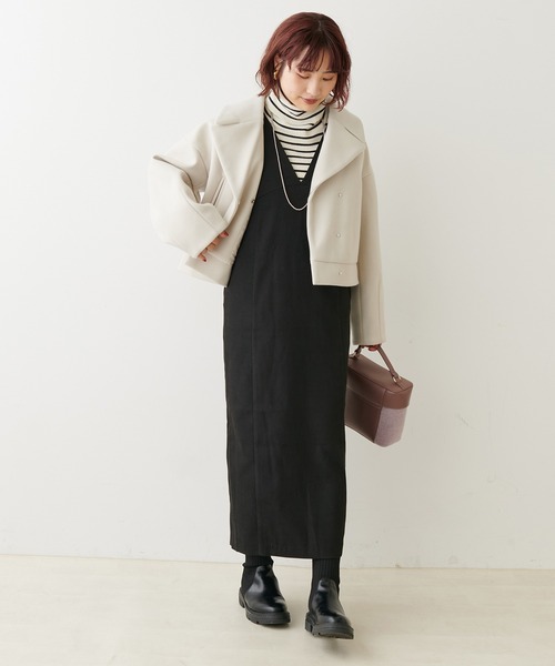 natural couture（ナチュラルクチュール）の「ピーチツイルジャンスカ（ジャンパースカート・レディース・モカ/ライトベージュ/ブラック・FREE）」の10枚目の写真