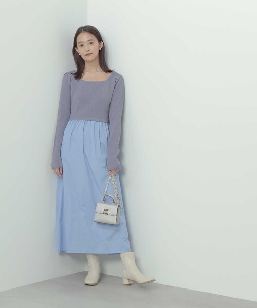 N.(N. Natural Beauty Basic)(エヌエヌナチュラルビューティーベーシック)の「◆ニットビスチェドッキングワンピース(ワンピース・レディース・ブルー/ブラック×グレー・MEDIUM)」の14枚目の写真