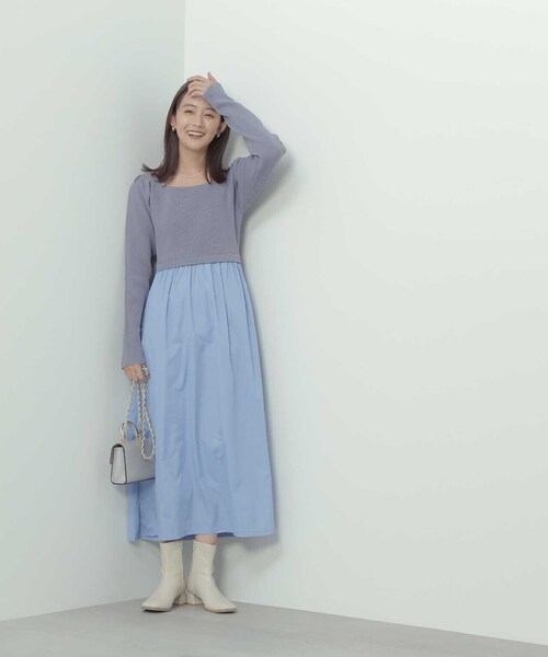 N.(N. Natural Beauty Basic)(エヌエヌナチュラルビューティーベーシック)の「◆ニットビスチェドッキングワンピース(ワンピース・レディース・ブルー/ブラック×グレー・MEDIUM)」の15枚目の写真