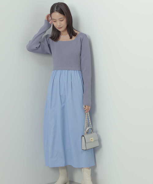 N.(N. Natural Beauty Basic)(エヌエヌナチュラルビューティーベーシック)の「◆ニットビスチェドッキングワンピース(ワンピース・レディース・ブルー/ブラック×グレー・MEDIUM)」の16枚目の写真