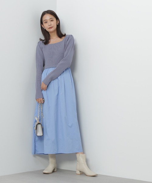 N.(N. Natural Beauty Basic)(エヌエヌナチュラルビューティーベーシック)の「◆ニットビスチェドッキングワンピース(ワンピース・レディース・ブルー/ブラック×グレー・MEDIUM)」の5枚目の写真