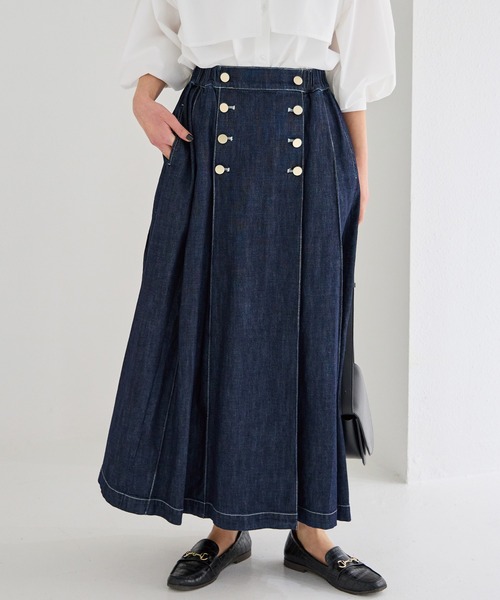 LAVEANGE（ラビアンジェ）の「[洗える]デニムタックプリーツスカート（スカート・レディース・ネイビー・M/LL/3L/4L/5L）」の7枚目の写真