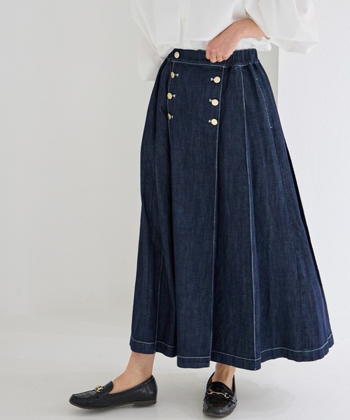 LAVEANGE（ラビアンジェ）の「[洗える]デニムタックプリーツスカート（スカート・レディース・ネイビー・M/LL/3L/4L/5L）」の3枚目の写真