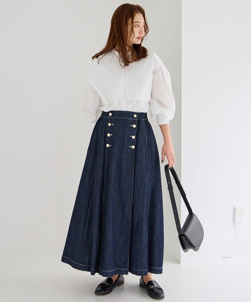 LAVEANGE（ラビアンジェ）の「[洗える]デニムタックプリーツスカート（スカート・レディース・ネイビー・M/LL/3L/4L/5L）」の13枚目の写真