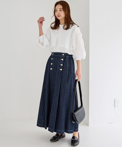 LAVEANGE（ラビアンジェ）の「[洗える]デニムタックプリーツスカート（スカート・レディース・ネイビー・M/LL/3L/4L/5L）」の11枚目の写真