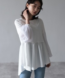 HERENCIA | イレギュラーヘム チュールスリーブ デザイン カットソー(Tシャツ/カットソー)