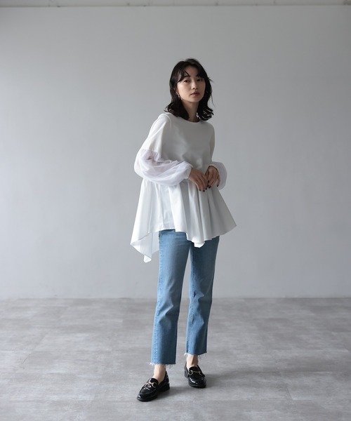 HERENCIA（ヘレンチア）の「イレギュラーヘム チュールスリーブ デザイン カットソー（Tシャツ/カットソー・レディース・ブラック/プラム/ホワイト・MEDIUM）」の12枚目の写真