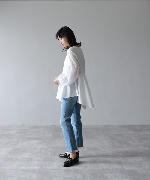 HERENCIA（ヘレンチア）の「イレギュラーヘム チュールスリーブ デザイン カットソー（Tシャツ/カットソー・レディース・ブラック/プラム/ホワイト・MEDIUM）」の8枚目の写真