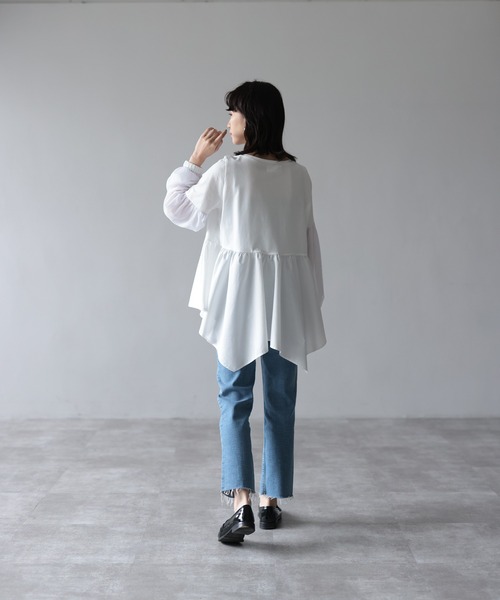 HERENCIA（ヘレンチア）の「イレギュラーヘム チュールスリーブ デザイン カットソー（Tシャツ/カットソー・レディース・ブラック/プラム/ホワイト・MEDIUM）」の9枚目の写真