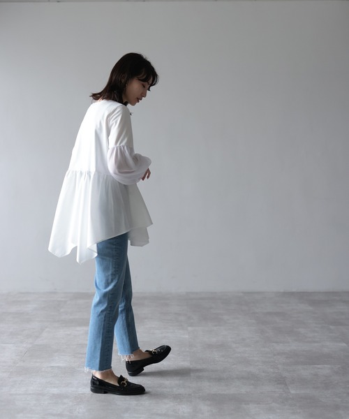 HERENCIA（ヘレンチア）の「イレギュラーヘム チュールスリーブ デザイン カットソー（Tシャツ/カットソー・レディース・ブラック/プラム/ホワイト・MEDIUM）」の10枚目の写真